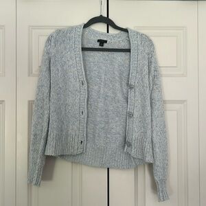 Ann Taylor cardigan in a light blue knit pattern. good condition size medium